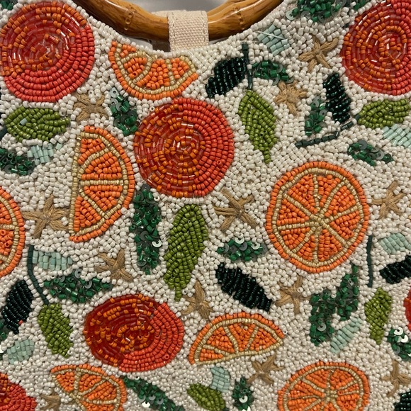 Sol and Mer Beaded Citrus Oranges Tote Bag with Bamboo Handles - Picture 4 of 8